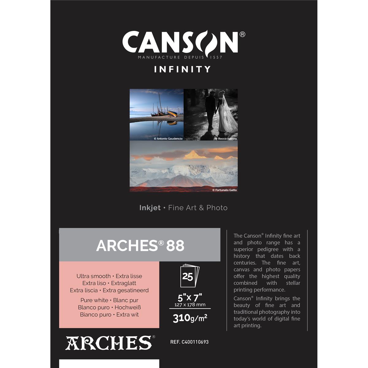 Canson, Canson Infinity Arches 88 Carta opaca, 5 x 7" - 25 fogli