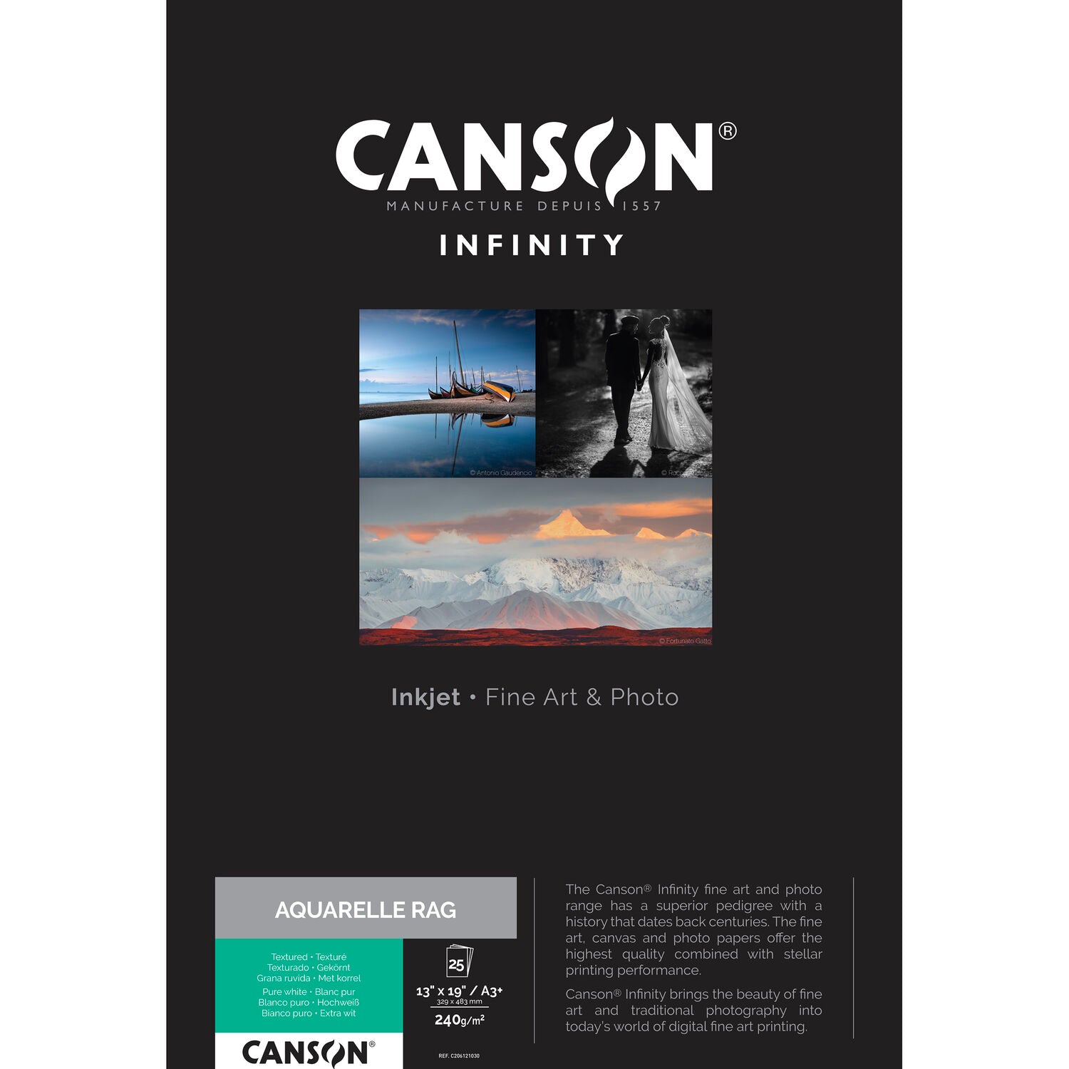 Canson, Carta Canson Infinity Arches Aquarelle Rag, 13 x 19" - 25 fogli