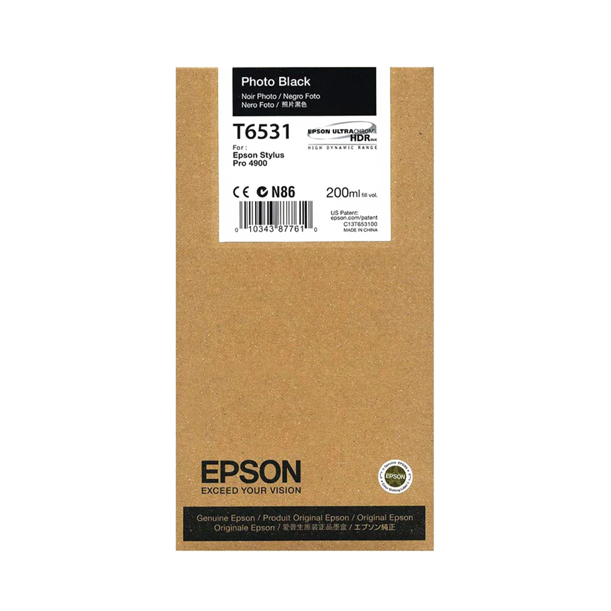 Epson, Epson T653100 Cartuccia d'inchiostro nero UltraChrome HDR Photo per stampanti Stylus Pro 4900 - 200mL