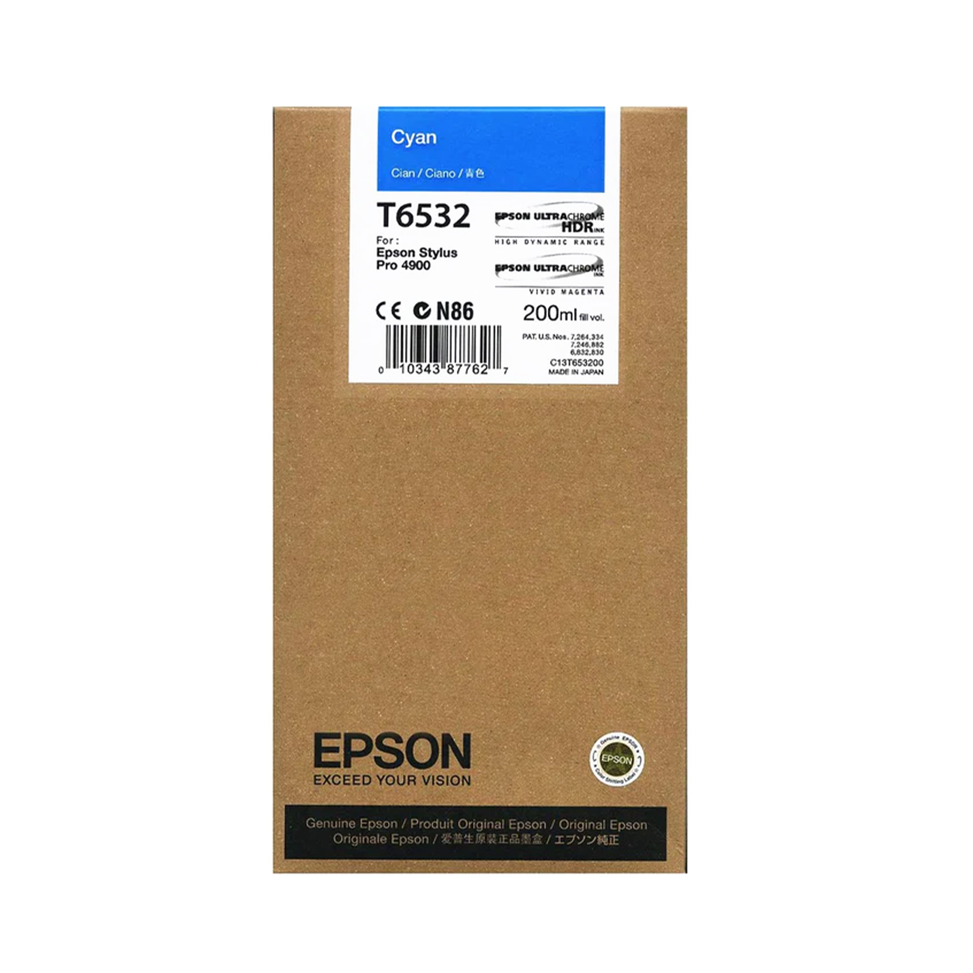 Epson, Epson T653200 Cartuccia d'inchiostro ciano UltraChrome HDR per stampanti Stylus Pro 4900 - 200mL