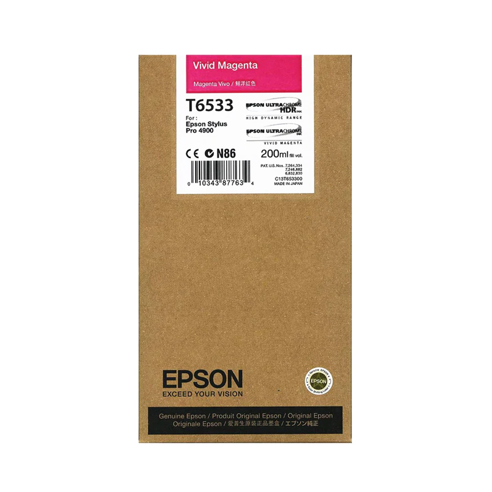 Epson, Epson T653300 Cartuccia d'inchiostro UltraChrome HDR Vivid Magenta per stampanti Stylus Pro 4900 - 200mL