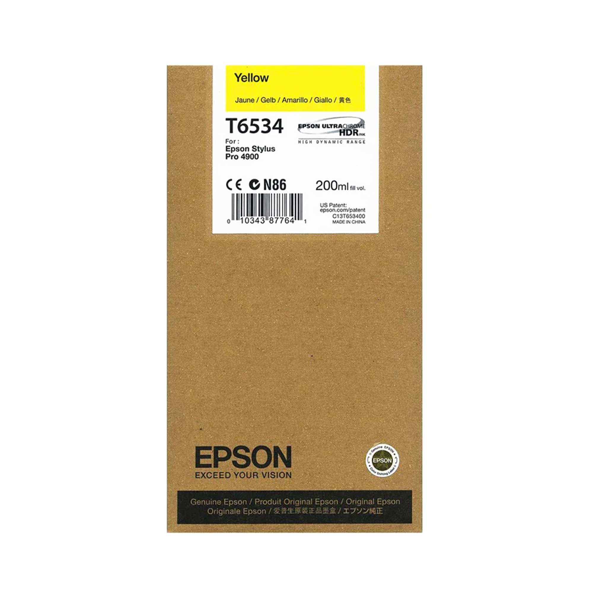 Epson, Epson T653400 Cartuccia d'inchiostro giallo UltraChrome HDR per stampanti Stylus Pro 4900 - 200mL