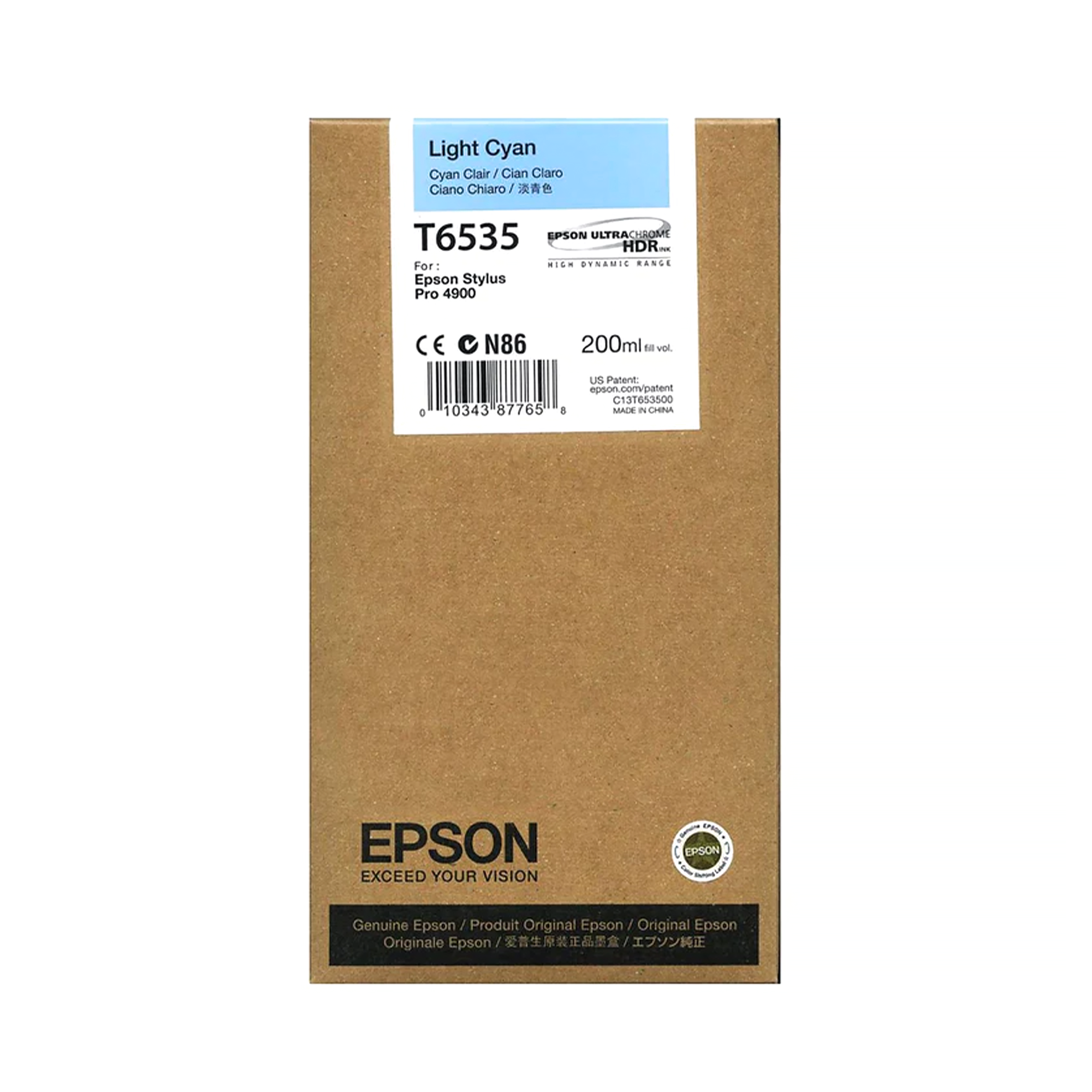 Epson, Epson T653500 Cartuccia d'inchiostro ciano chiaro UltraChrome HDR per stampanti Stylus Pro 4900 - 200mL