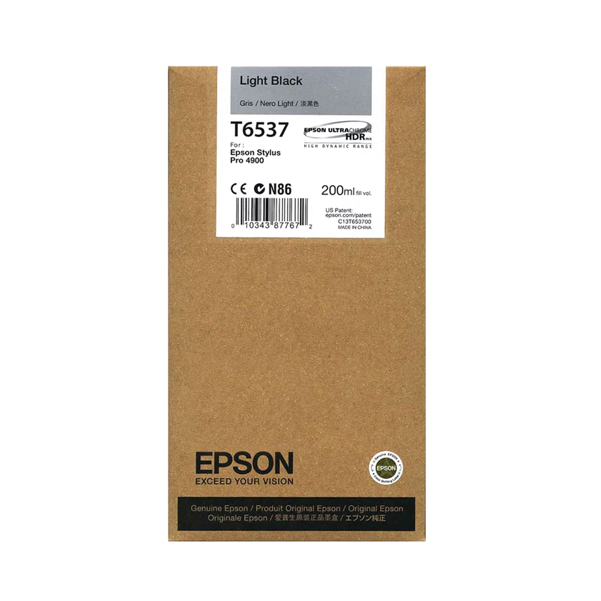 Epson, Epson T653700 Cartuccia d'inchiostro nero chiaro UltraChrome HDR per stampanti Stylus Pro 4900 - 200mL