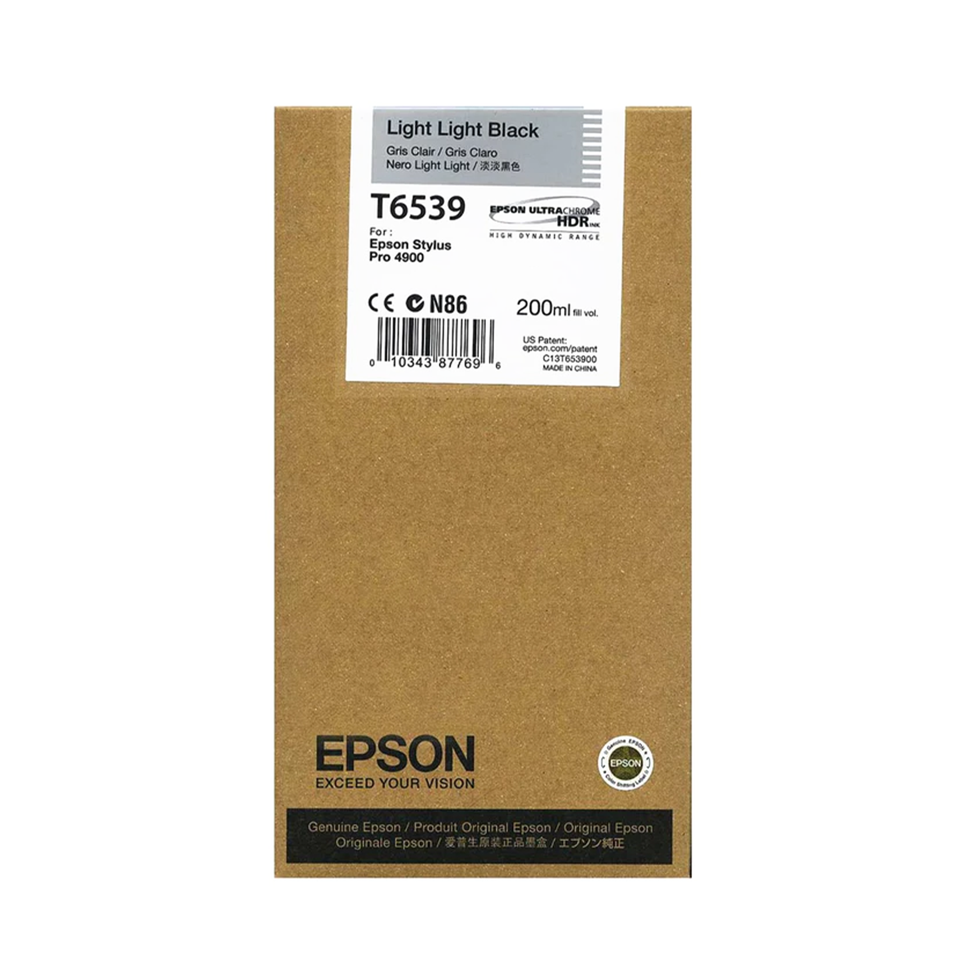 Epson, Epson T653900 Cartuccia d'inchiostro nero chiaro UltraChrome HDR per stampanti Stylus Pro 4900 - 200mL