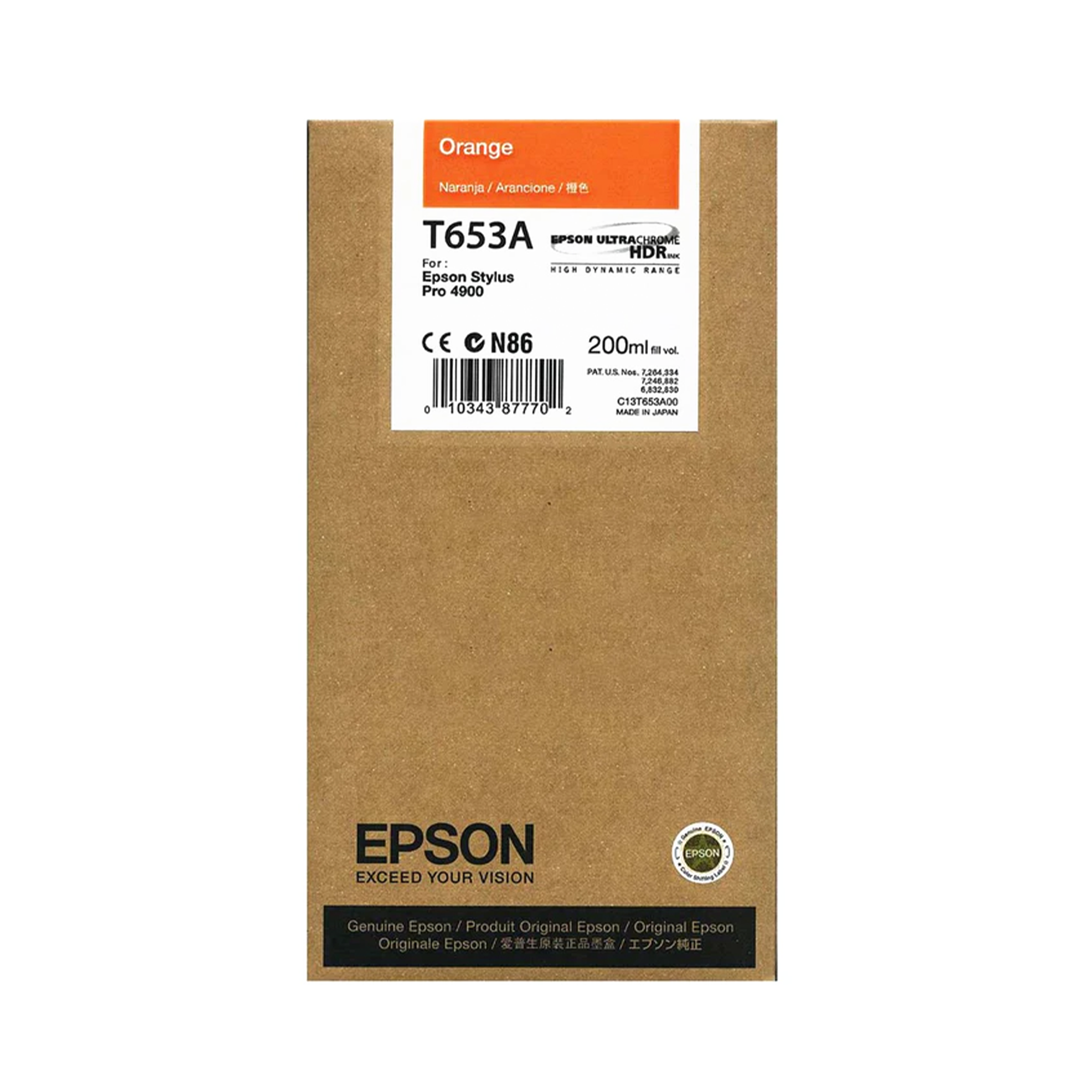 Epson, Epson T653A00 Cartuccia d'inchiostro arancione UltraChrome HDR per stampanti Stylus Pro 4900 - 200mL