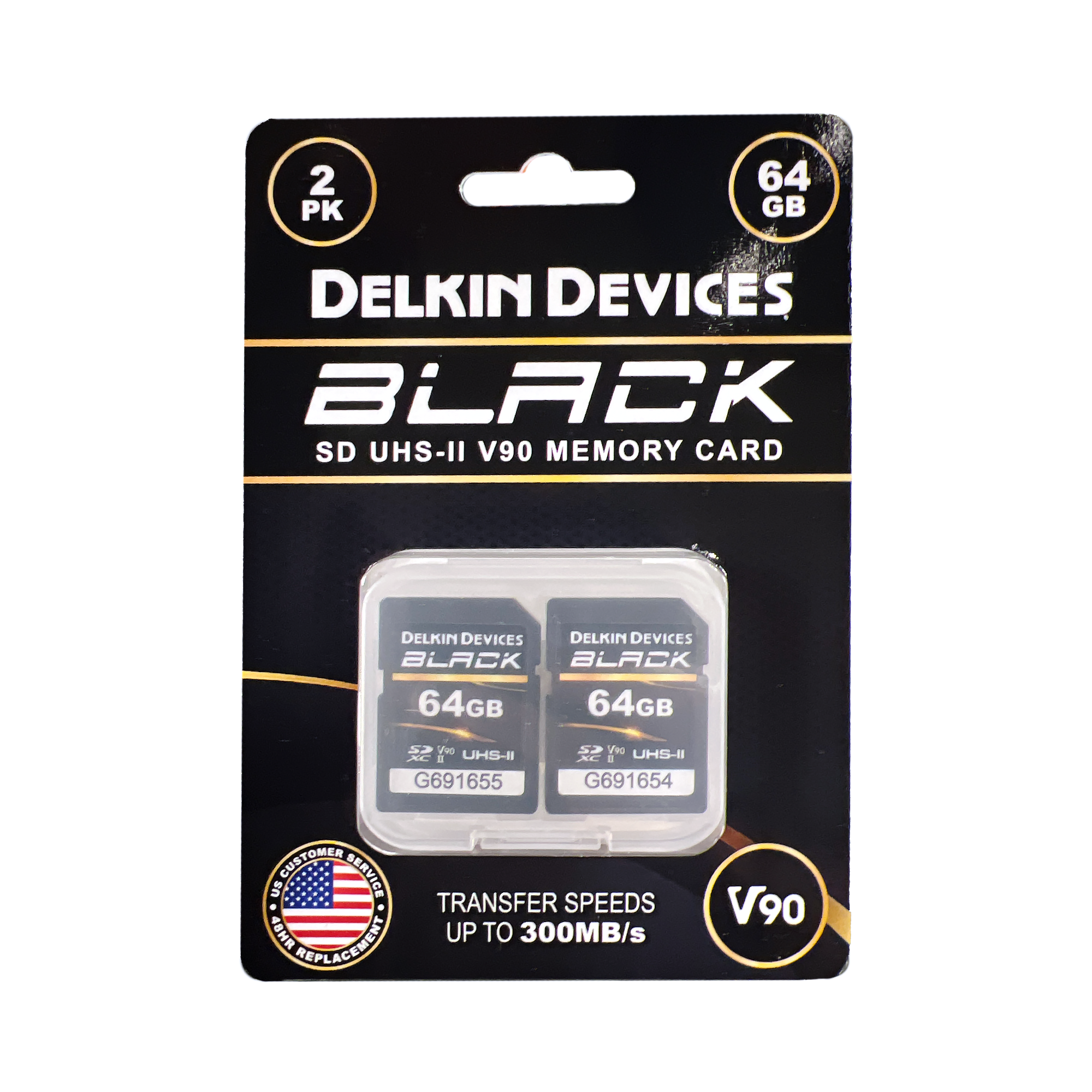 Dispositivi Delkin, Scheda di memoria SDXC UHS-II nera da 64 GB di Delkin Devices - Confezione da 2 pezzi