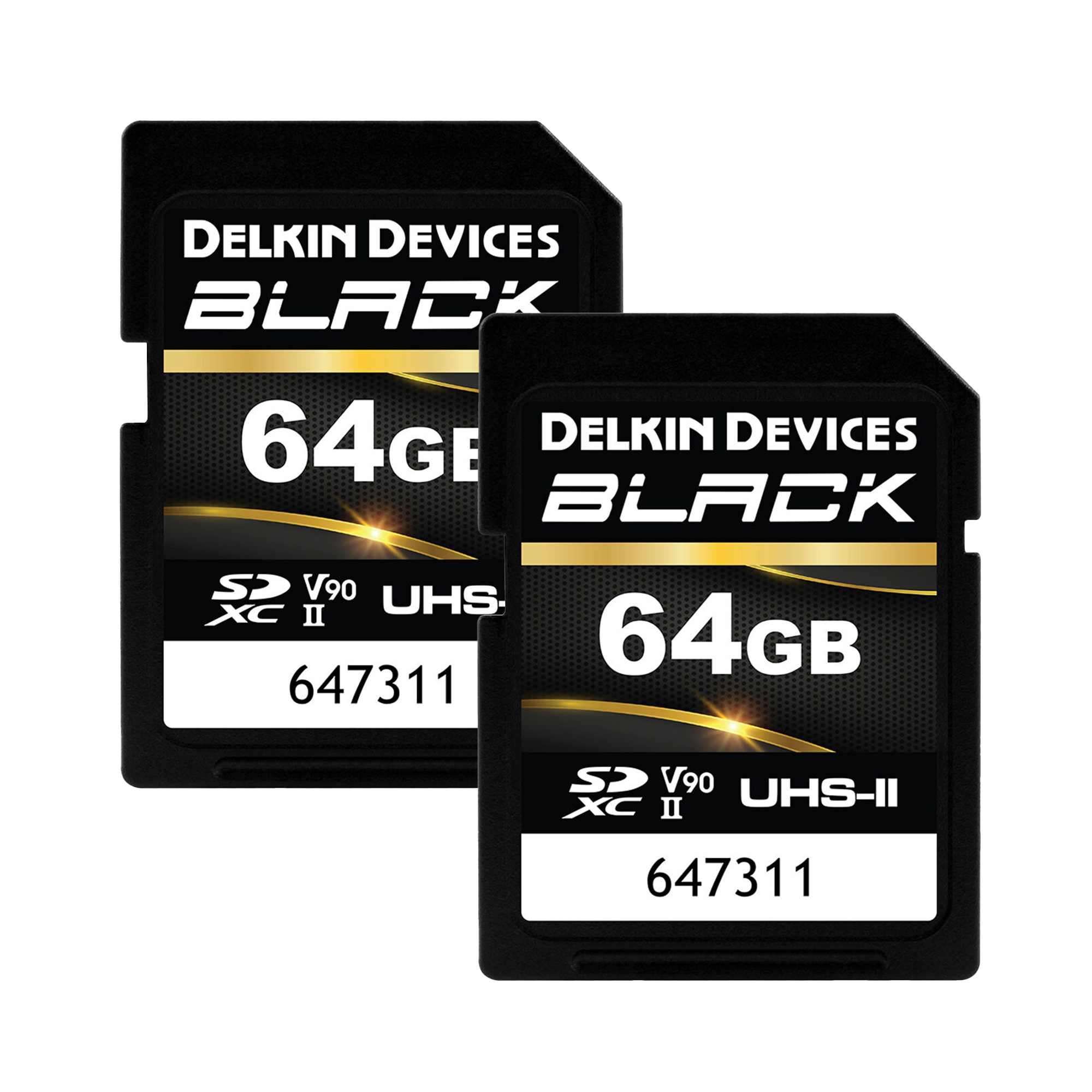 Dispositivi Delkin, Scheda di memoria SDXC UHS-II nera da 64 GB di Delkin Devices - Confezione da 2 pezzi